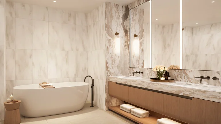 Primary marble bathroom 